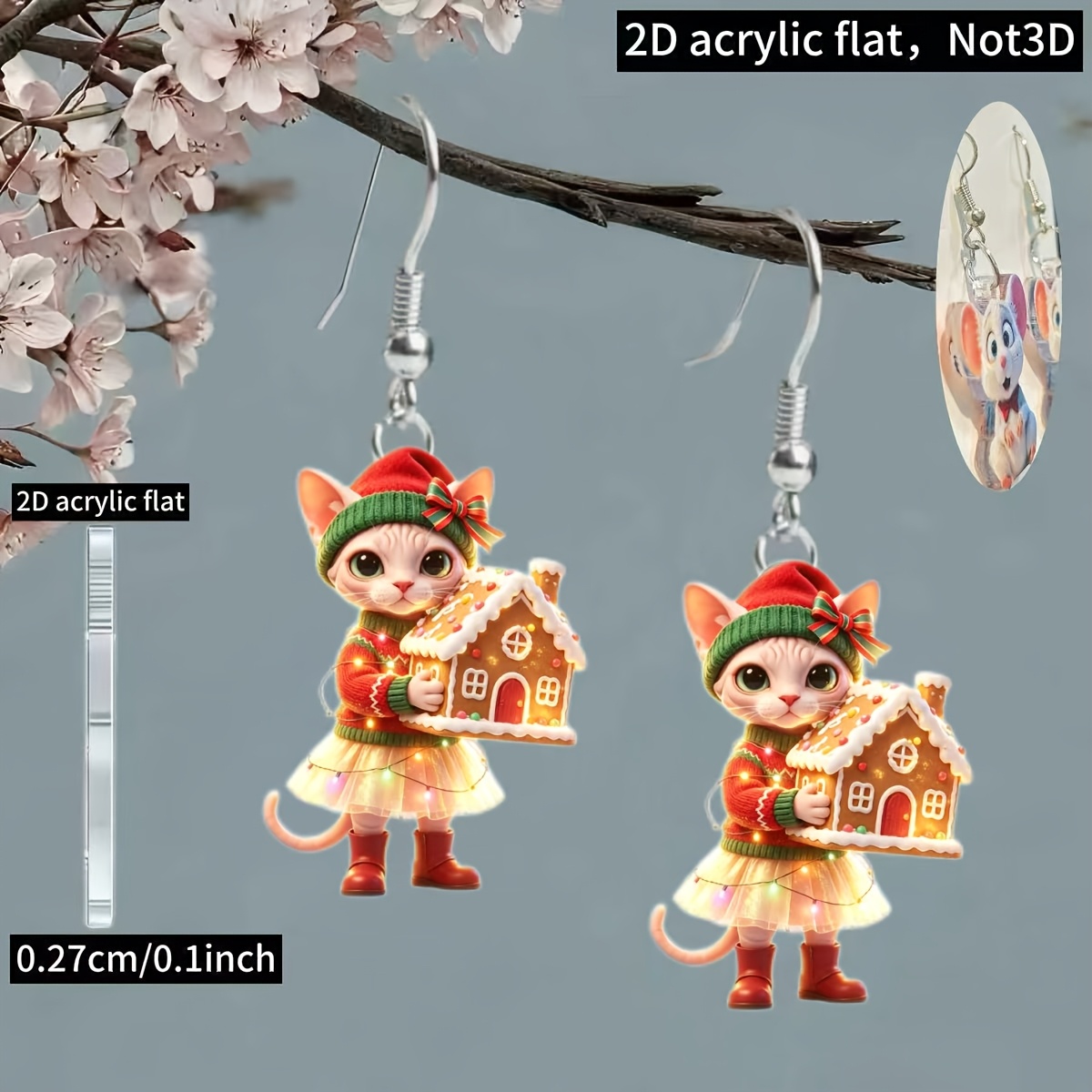 DIY 2D Acrylic Kitten Charm Earrings